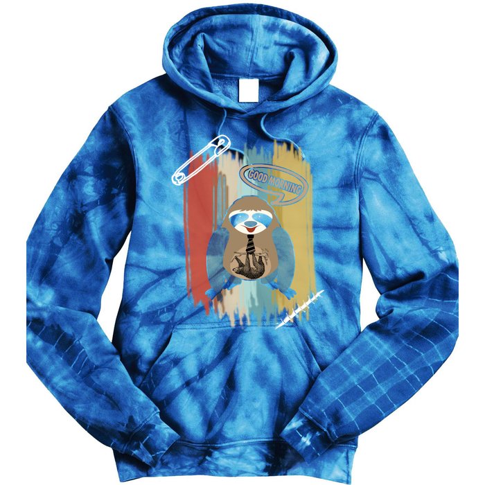 Funny Sloth Good Morning Vintage Retro Gift Tie Dye Hoodie