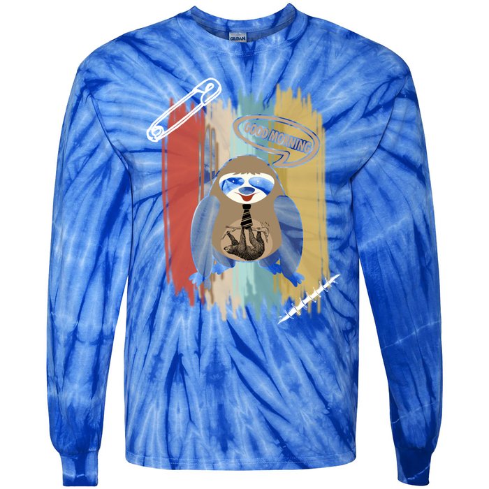 Funny Sloth Good Morning Vintage Retro Gift Tie-Dye Long Sleeve Shirt