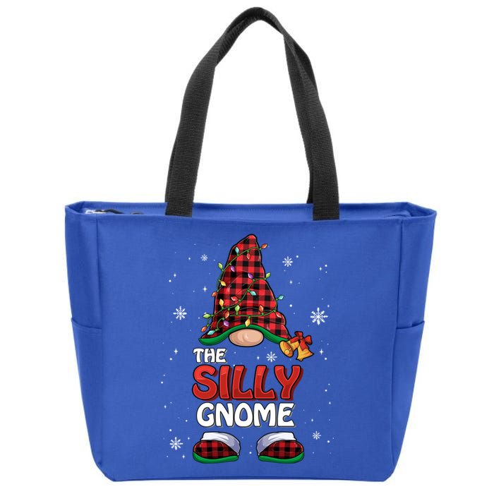 Funny Silly Gnome Buffalo Plaid Matching Family Christmas Great Gift Zip Tote Bag