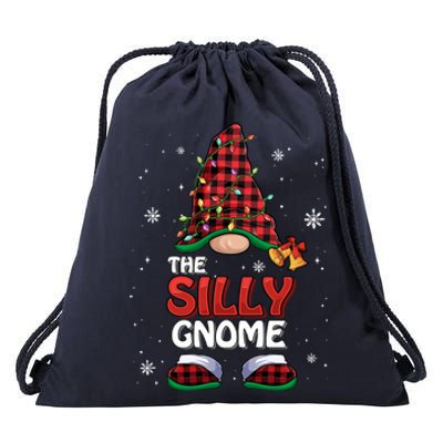 Funny Silly Gnome Buffalo Plaid Matching Family Christmas Great Gift Drawstring Bag