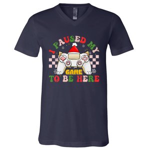 Funny Sarcastic Gamer I Paused My Game To Be Here Christmas V-Neck T-Shirt