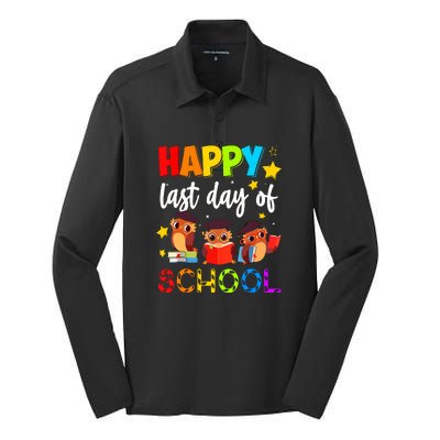 Funny School Gift Cute Owl Last Day Of School Teacher Silk Touch Performance Long Sleeve Polo