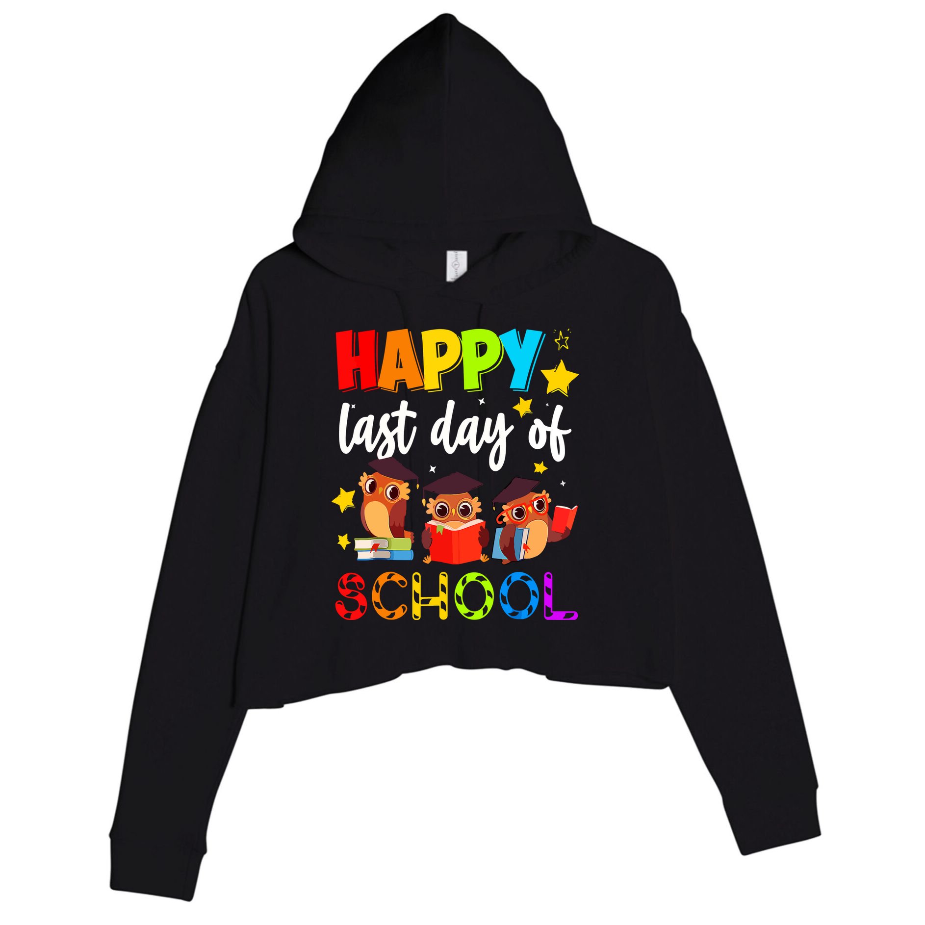 Funny School Gift Cute Owl Last Day Of School Teacher Crop Fleece Hoodie