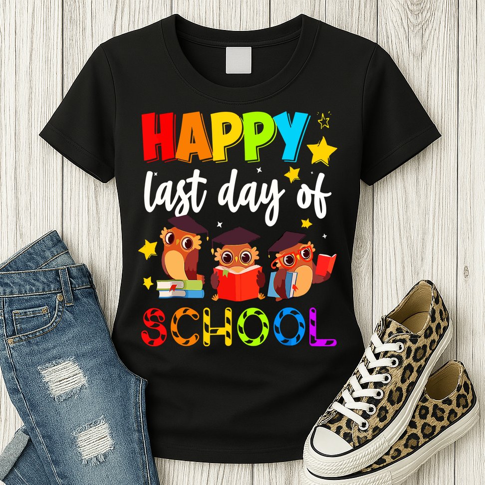 Funny School Gift Cute Owl Last Day Of School Teacher Womens T-Shirt
