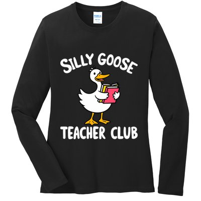 Funny Silly Goose Teacher Club Animal Lover Groovy Teacher Ladies Long Sleeve Shirt