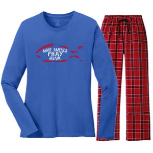 Fish Symbol Gift Christian Funny Gift Make America Pray Again Gift Women's Long Sleeve Flannel Pajama Set 