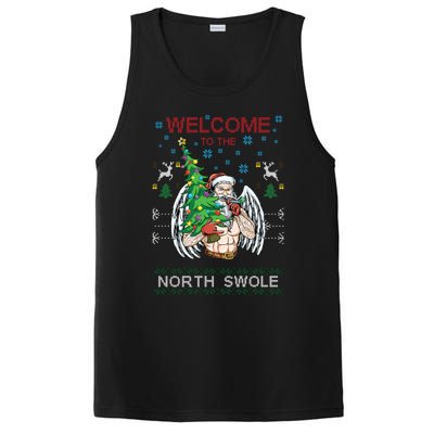 Funny Santa Gym Lifting Welcome The North Swole Tattoo Gift PosiCharge Competitor Tank