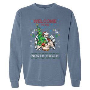 Funny Santa Gym Lifting Welcome The North Swole Tattoo Gift Garment-Dyed Sweatshirt