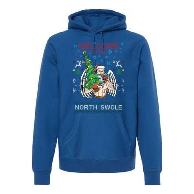 Funny Santa Gym Lifting Welcome The North Swole Tattoo Gift Premium Hoodie