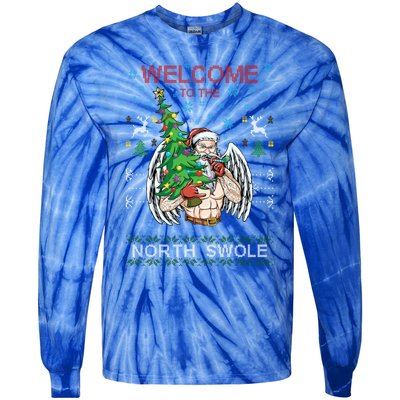 Funny Santa Gym Lifting Welcome The North Swole Tattoo Gift Tie-Dye Long Sleeve Shirt