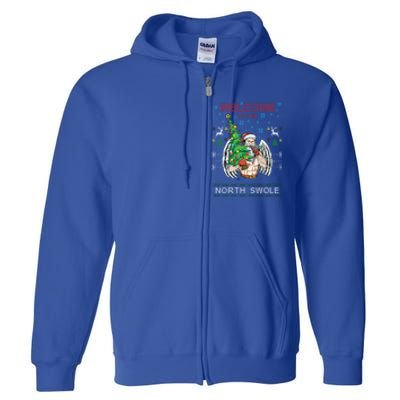 Funny Santa Gym Lifting Welcome The North Swole Tattoo Gift Full Zip Hoodie