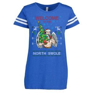 Funny Santa Gym Lifting Welcome The North Swole Tattoo Gift Enza Ladies Jersey Football T-Shirt