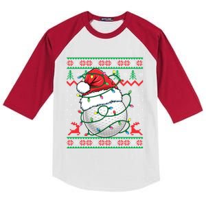 Funny Santa Golf Ugly Christmas Golfing Kids Colorblock Raglan Jersey