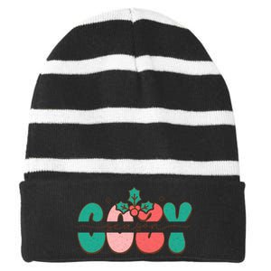 Festive Season Greetings Illustration Striped Beanie with Solid Band