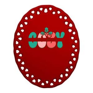 Festive Season Greetings Illustration Ceramic Oval Ornament