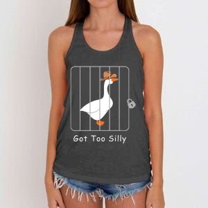 Funny Silly Goose Lover Mugshot Meme Got Too Silly Women's Knotted Racerback Tank