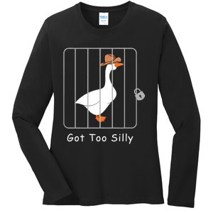 Funny Silly Goose Lover Mugshot Meme Got Too Silly Ladies Long Sleeve Shirt