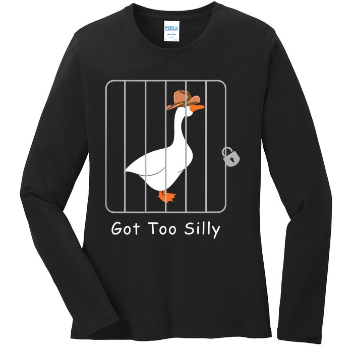 Funny Silly Goose Lover Mugshot Meme Got Too Silly Ladies Long Sleeve Shirt