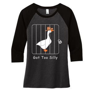 Funny Silly Goose Lover Mugshot Meme Got Too Silly Women's Tri-Blend 3/4-Sleeve Raglan Shirt