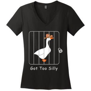 Funny Silly Goose Lover Mugshot Meme Got Too Silly Women's V-Neck T-Shirt