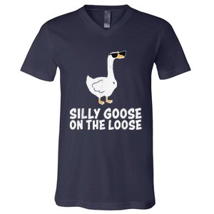 Funny Silly Goose On The Loose V-Neck T-Shirt