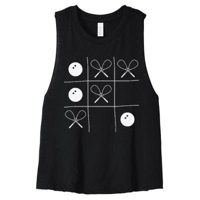 Funny Squash Gift – Noughts And Crosses Tictactoe Racket Women's Racerback Cropped Tank