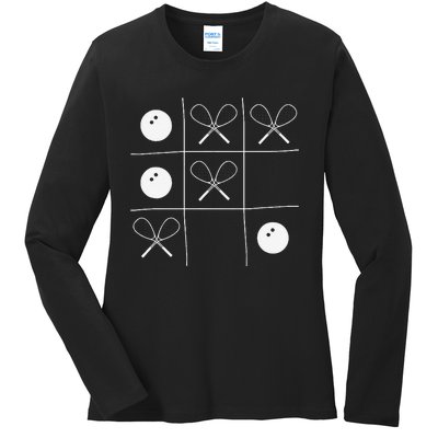 Funny Squash Gift – Noughts And Crosses Tictactoe Racket Ladies Long Sleeve Shirt