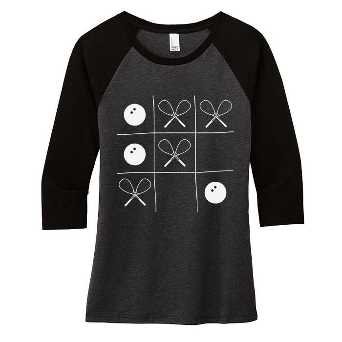 Funny Squash Gift – Noughts And Crosses Tictactoe Racket Women's Tri-Blend 3/4-Sleeve Raglan Shirt