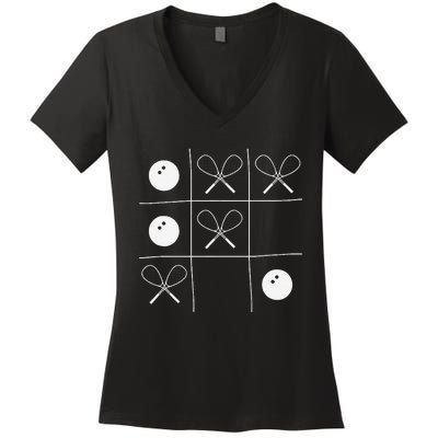 Funny Squash Gift – Noughts And Crosses Tictactoe Racket Women's V-Neck T-Shirt