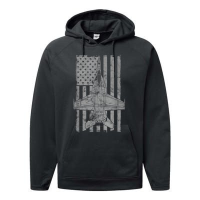 F18 Super Hornet Jet Airplane Vintage Flag Performance Fleece Hoodie