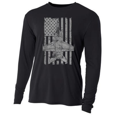 F18 Super Hornet Jet Airplane Vintage Flag Cooling Performance Long Sleeve Crew