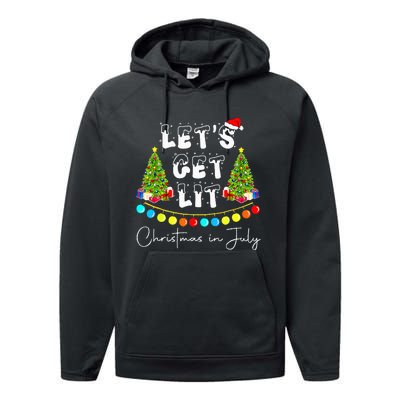 Festive Santa Hat with Christmas Tree Design Performance Fleece Hoodie