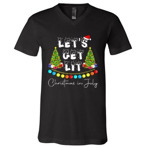 Festive Santa Hat with Christmas Tree Design V-Neck T-Shirt