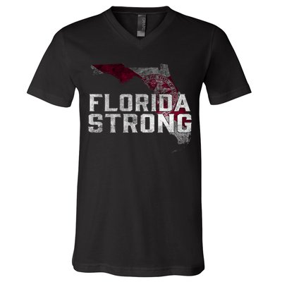 Florida Strong Hurricane Ian Support Florida Vintage American US Flag V-Neck T-Shirt