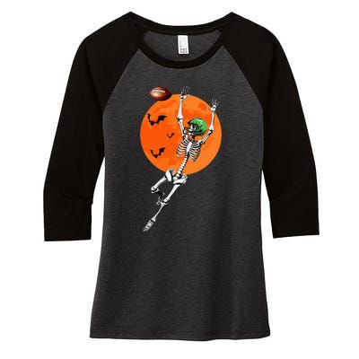 Football Skeleton Halloween Football Player Women's Tri-Blend 3/4-Sleeve Raglan Shirt