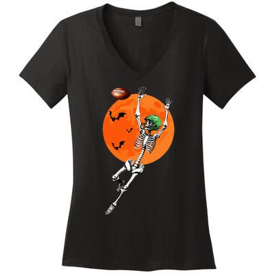 Football Skeleton Halloween Football Player Women's V-Neck T-Shirt