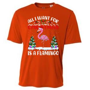 Funny Santa Hat All I Want For Christmas Is A Flamingo Gift Cooling Performance Crew T-Shirt