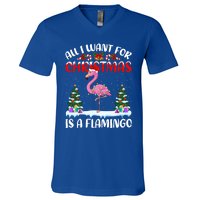 Funny Santa Hat All I Want For Christmas Is A Flamingo Gift V-Neck T-Shirt