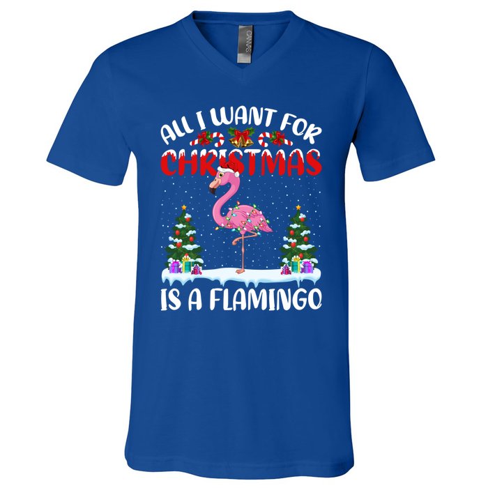 Funny Santa Hat All I Want For Christmas Is A Flamingo Gift V-Neck T-Shirt