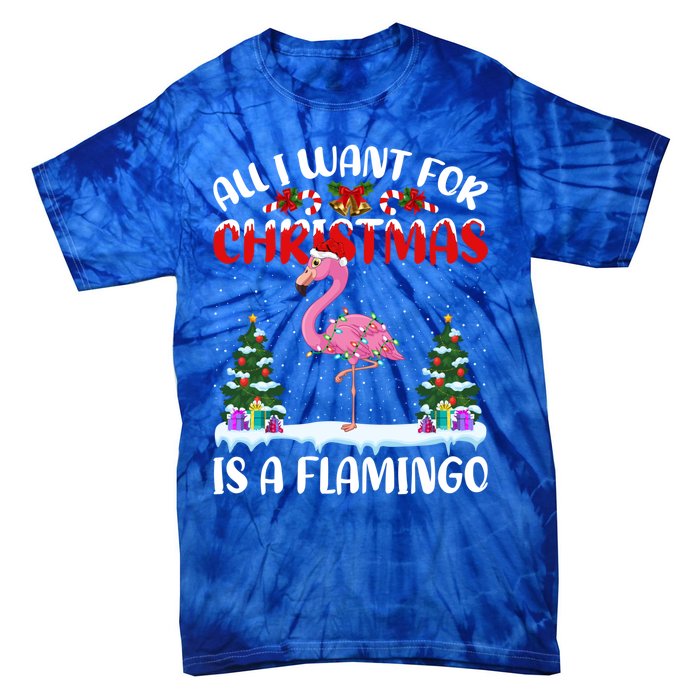 Funny Santa Hat All I Want For Christmas Is A Flamingo Gift Tie-Dye T-Shirt