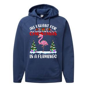 Funny Santa Hat All I Want For Christmas Is A Flamingo Gift Performance Fleece Hoodie