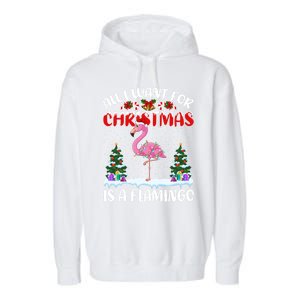 Funny Santa Hat All I Want For Christmas Is A Flamingo Gift Garment-Dyed Fleece Hoodie