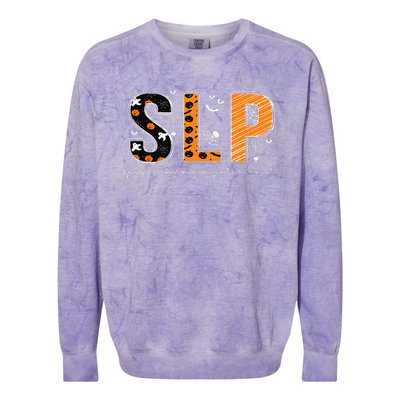 Funny SLP Halloween Costume Pumpkin Fall Skeleton Colorblast Crewneck Sweatshirt