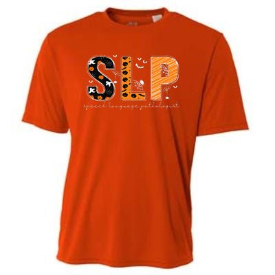 Funny SLP Halloween Costume Pumpkin Fall Skeleton Cooling Performance Crew T-Shirt