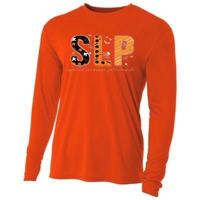 Funny SLP Halloween Costume Pumpkin Fall Skeleton Cooling Performance Long Sleeve Crew