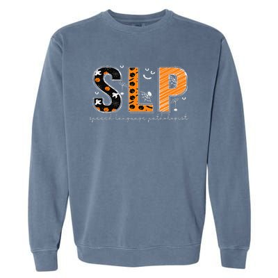 Funny SLP Halloween Costume Pumpkin Fall Skeleton Garment-Dyed Sweatshirt