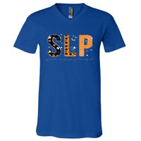 Funny SLP Halloween Costume Pumpkin Fall Skeleton V-Neck T-Shirt