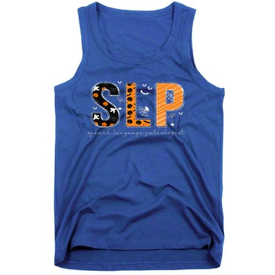 Funny SLP Halloween Costume Pumpkin Fall Skeleton Tank Top