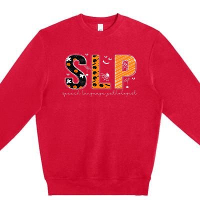 Funny SLP Halloween Costume Pumpkin Fall Skeleton Premium Crewneck Sweatshirt