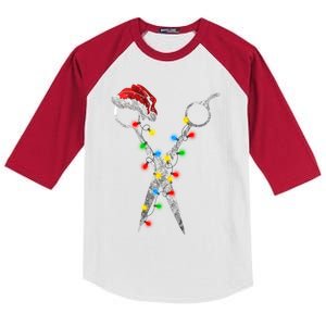 Funny Scissor Hairstylist Santa Christmas Hair Stylist Xmas Gift Kids Colorblock Raglan Jersey